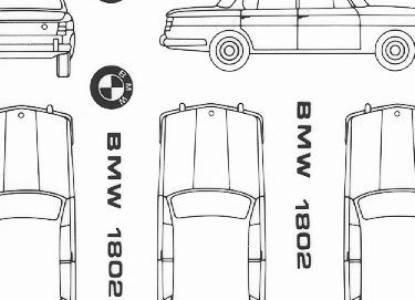 trasferibilir41 BMW 1802, Peugeot 504, NERO. Trasferelli-Trasferibili R41 in fogli 9x25cm R41GRI673N.