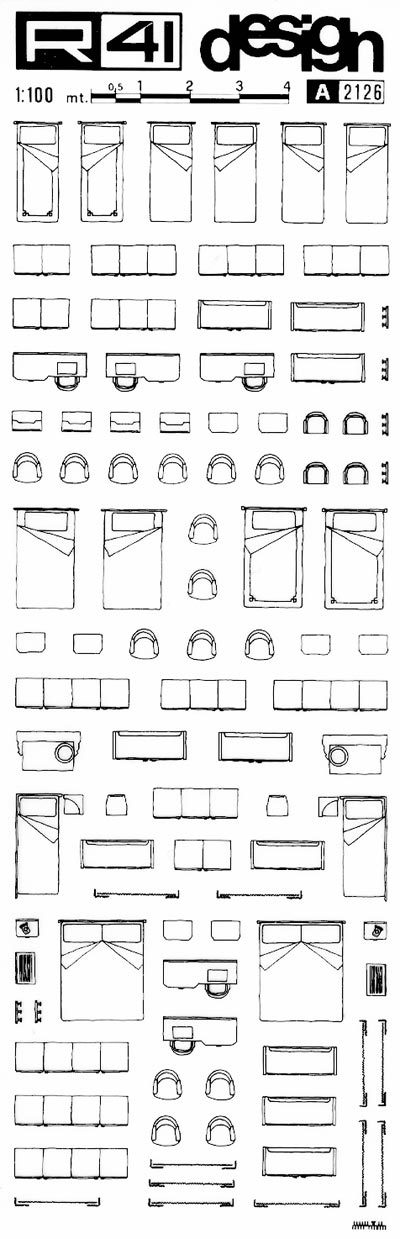 trasferibilir41 Arredamento 1:100, NERO. Trasferelli-Trasferibili R41 in fogli 9x25cm. p. 324 .