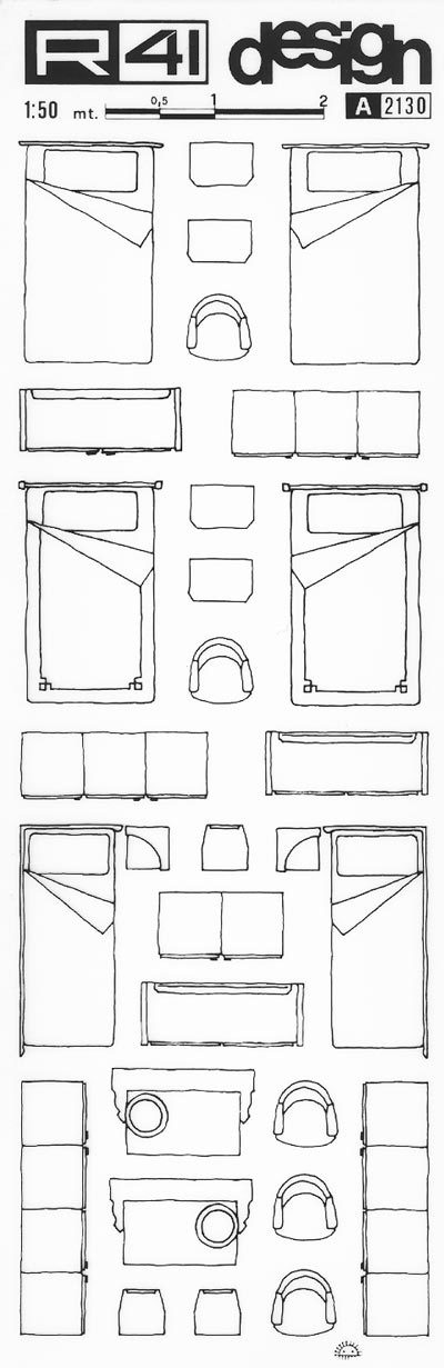 trasferibilir41 Arredamento 1:50, NERO. Trasferelli-Trasferibili R41 in fogli 9x25cm. p. 324 .