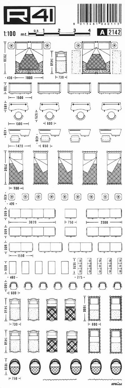 trasferibilir41 Camere, 1:100, NERO. Trasferelli-Trasferibili R41 in fogli 9x25cm. p. 315 .