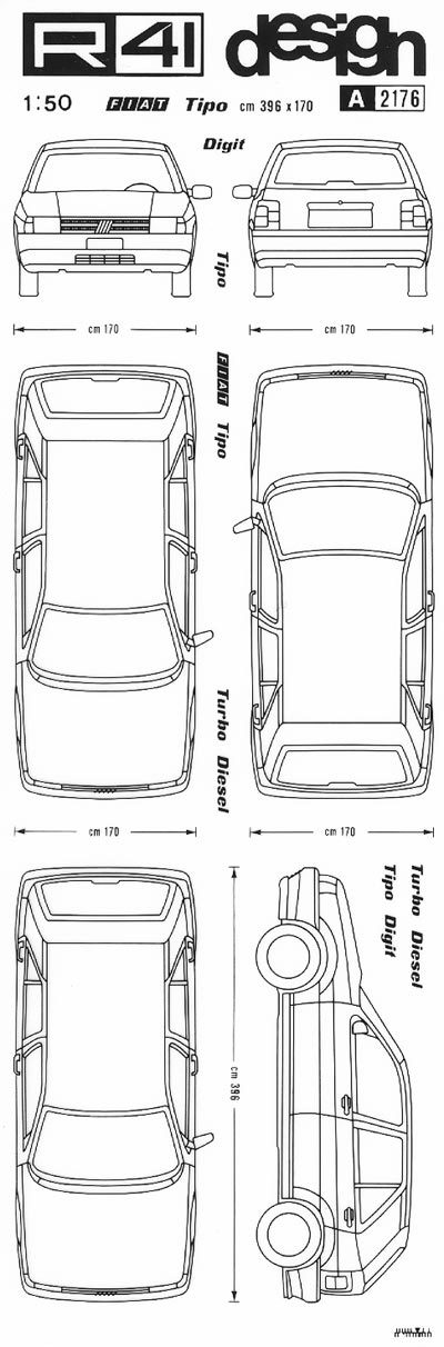 trasferibilir41 Fiat Tipo, NERO. Trasferelli-Trasferibili R41 in fogli 9x25cm. p. 345 .