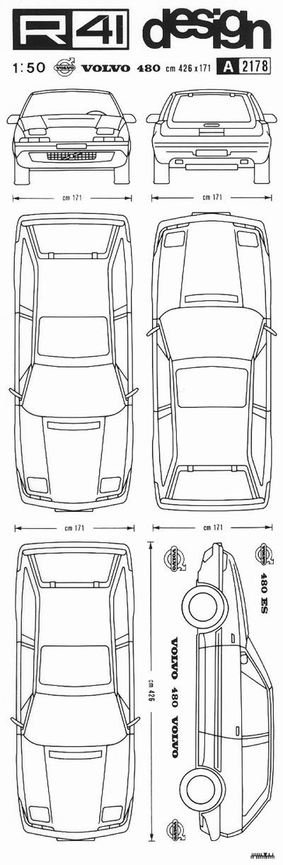 trasferibilir41 Volvo 480, NERO. Trasferelli-Trasferibili R41 in fogli 9x25cm. p. 349 .