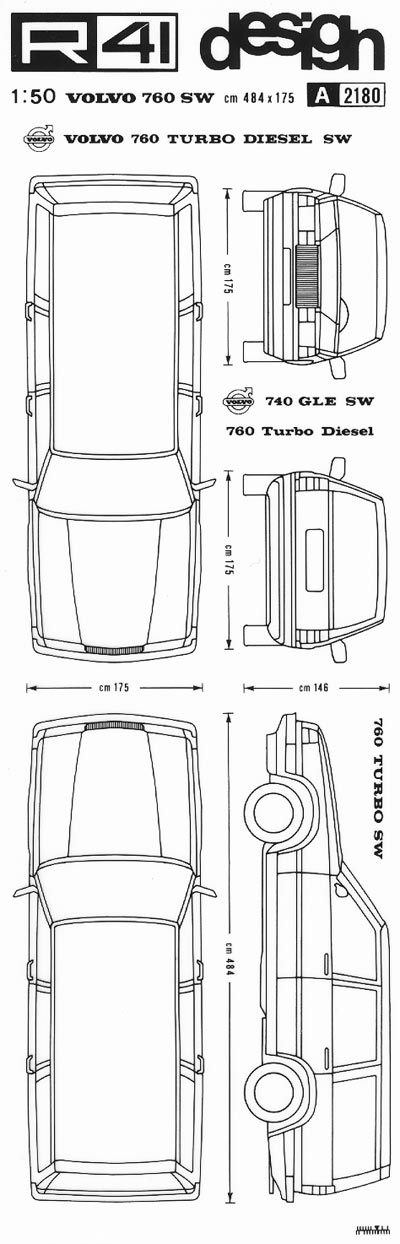 trasferibilir41 Volvo 760SW, NERO. Trasferelli-Trasferibili R41 in fogli 9x25cm. p. 349 .