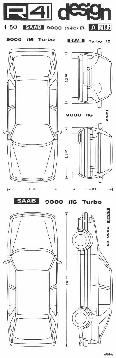 trasferibilir41 Saab 9000, NERO. Trasferelli-Trasferibili R41 in fogli 9x25cm. p. 349 .