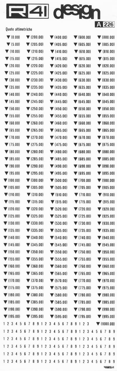 trasferibilir41 Quote altimetriche, NERO. Trasferelli-Trasferibili R41 in fogli 9x25cm. p. 310 .