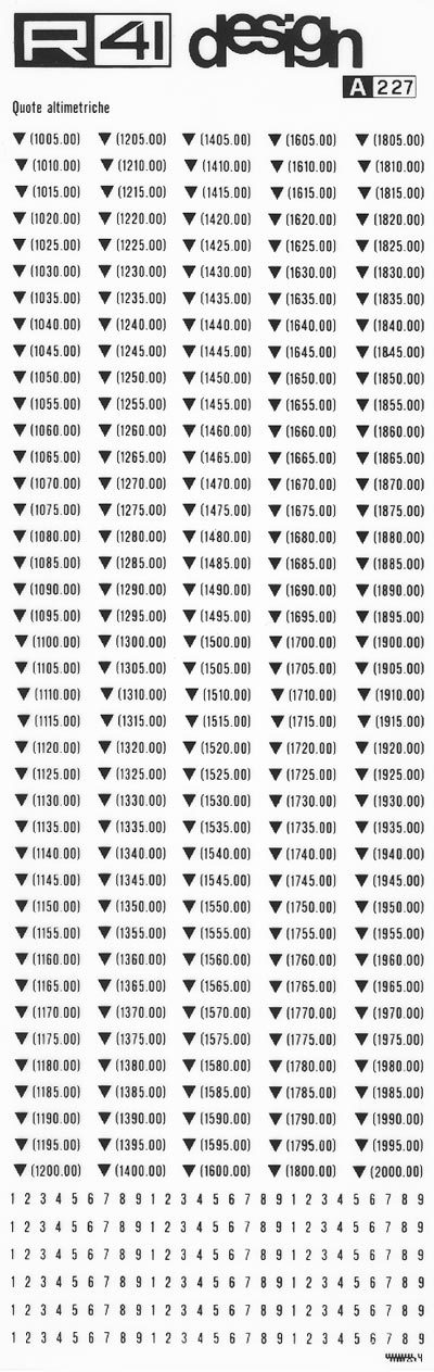 trasferibilir41 Quote altimetriche, NERO. Trasferelli-Trasferibili R41 in fogli 9x25cm. p. 310 .