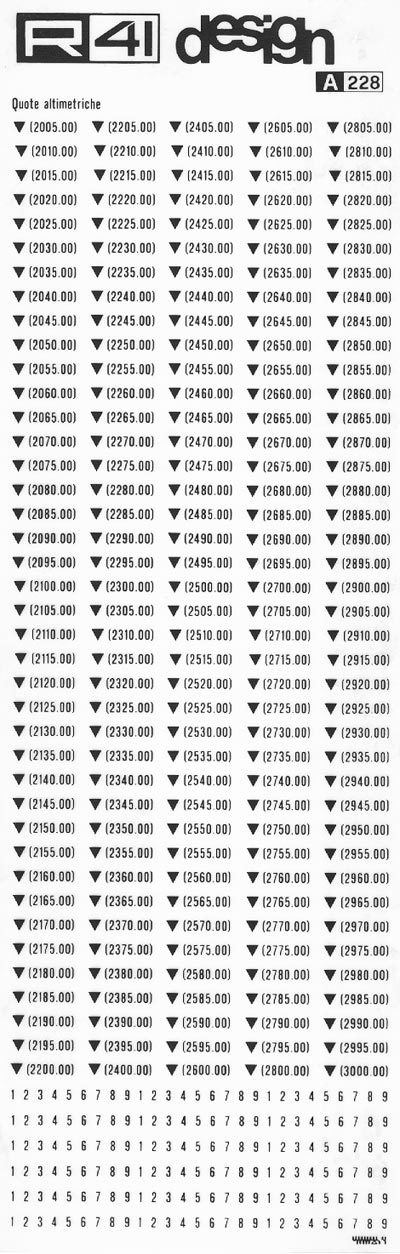 trasferibilir41 Quote altimetriche, NERO. Trasferelli-Trasferibili R41 in fogli 9x25cm. p. 310 .