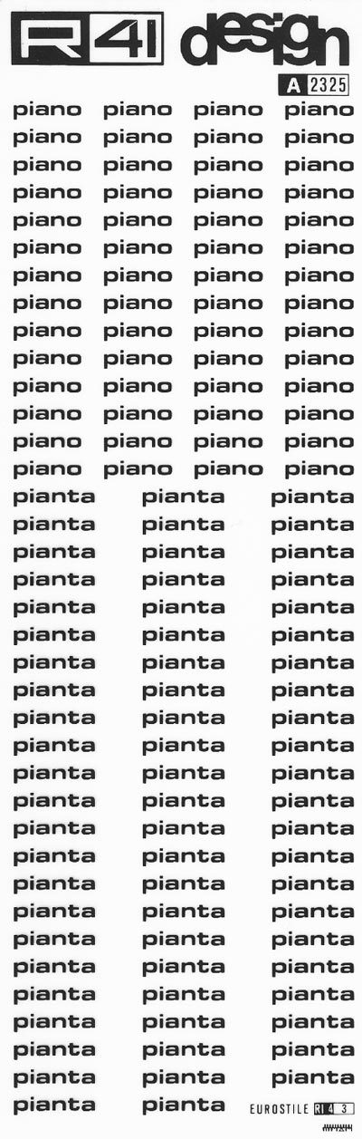 trasferibilir41 Nomenclatura edile, NERO. Trasferelli-Trasferibili R41 in fogli 9x25cm. p. 307 .