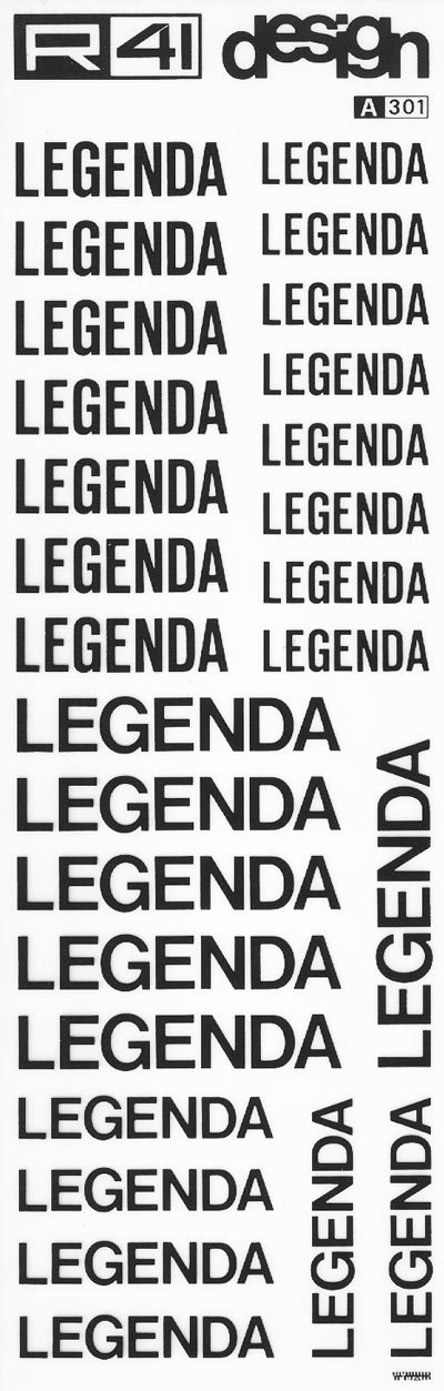 trasferibilir41 Nomenclatura edile, NERO. Trasferelli-Trasferibili R41 in fogli 9x25cm. p. 307 .