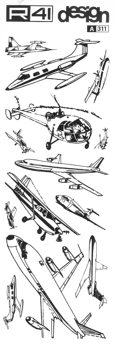 trasferibilir41 Aerei, NERO. Trasferelli-Trasferibili R41 in fogli 9x25cm .