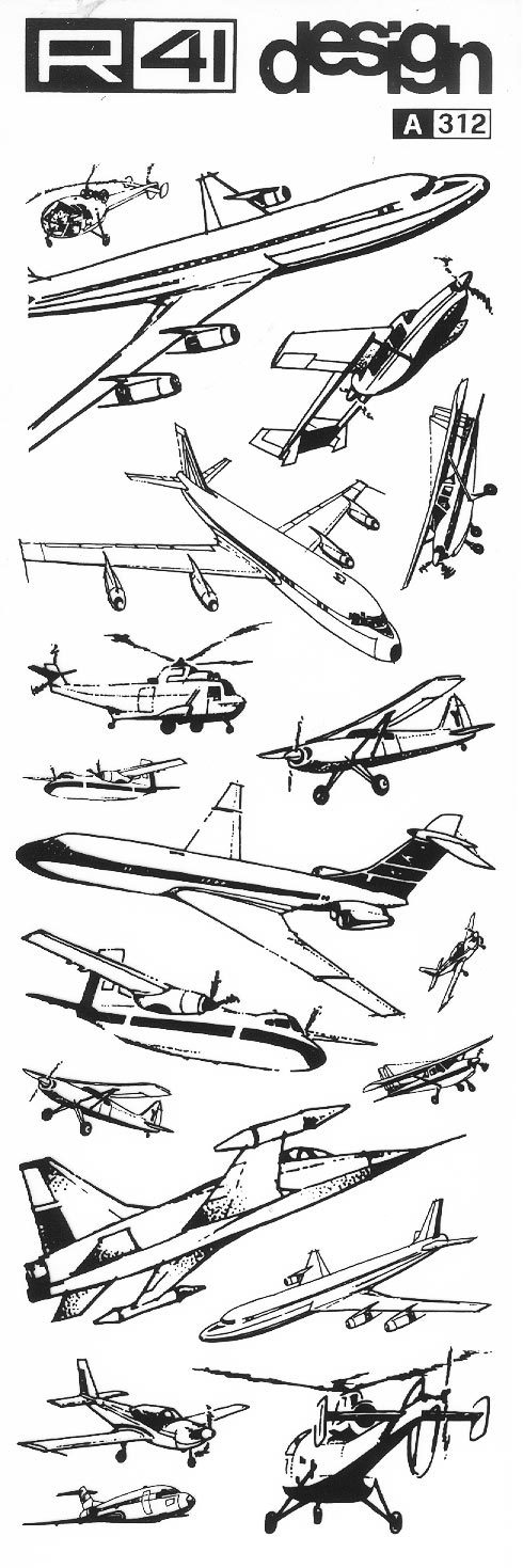 trasferibilir41 Aerei, NERO. Trasferelli-Trasferibili R41 in fogli 9x25cm .
