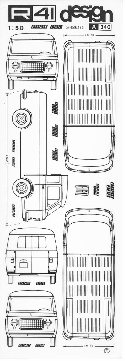 trasferibilir41 Fiat 238, NERO. Trasferelli-Trasferibili R41 in fogli 9x25cm. p. 350 .