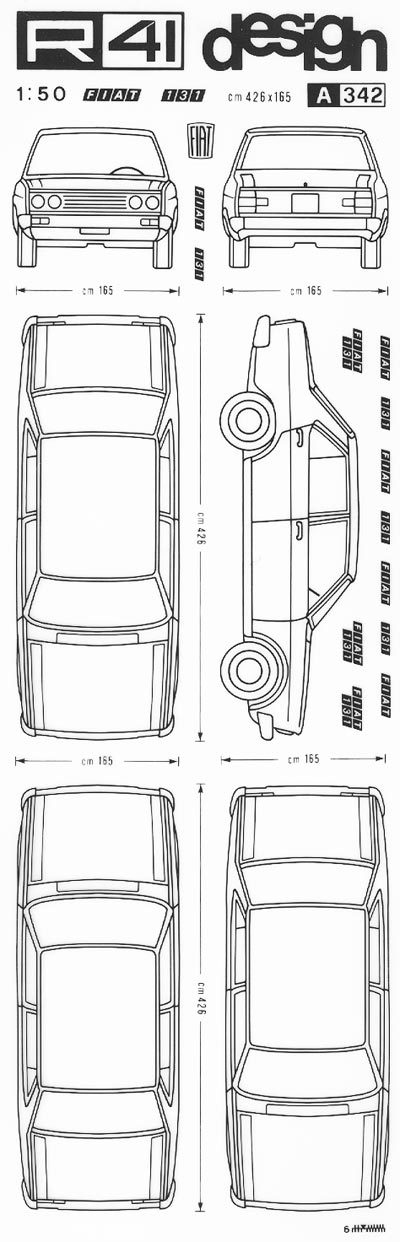 trasferibilir41 Fiat 131, NERO. Trasferelli-Trasferibili R41 in fogli 9x25cm. p. 345 .