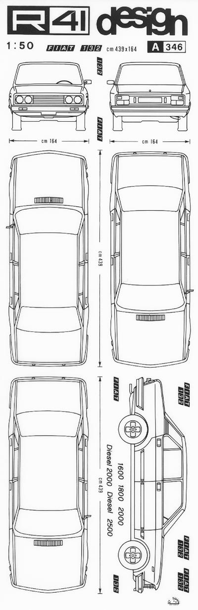 trasferibilir41 Fiat 132, NERO. Trasferelli-Trasferibili R41 in fogli 9x25cm. p. 345 .