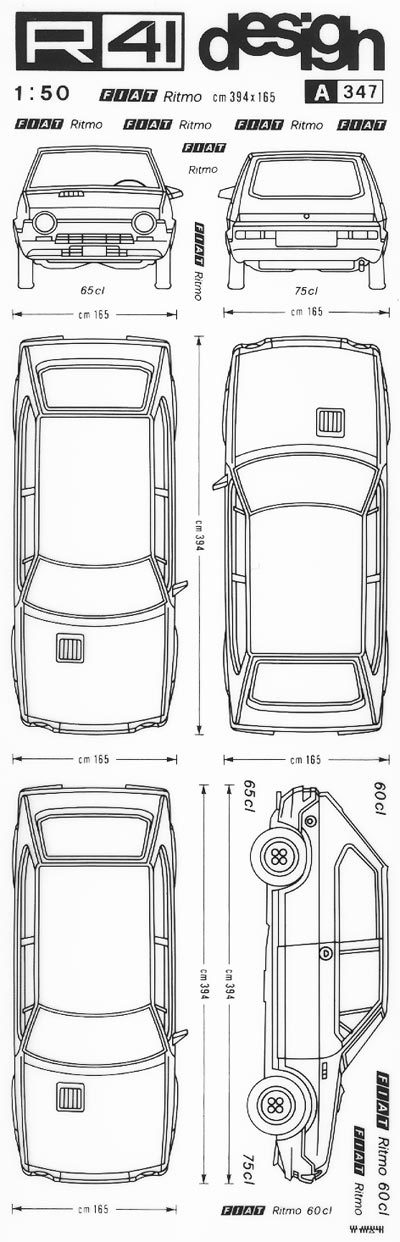 trasferibilir41 Fiat Ritmo, NERO. Trasferelli-Trasferibili R41 in fogli 9x25cm. p. 344 .