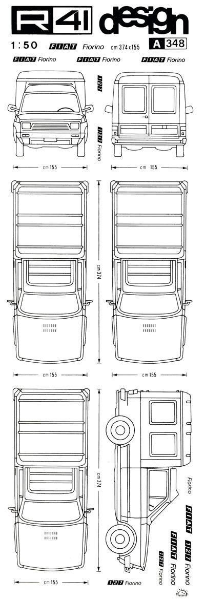 trasferibilir41 Fiat Fiorino, NERO. Trasferelli-Trasferibili R41 in fogli 9x25cm .