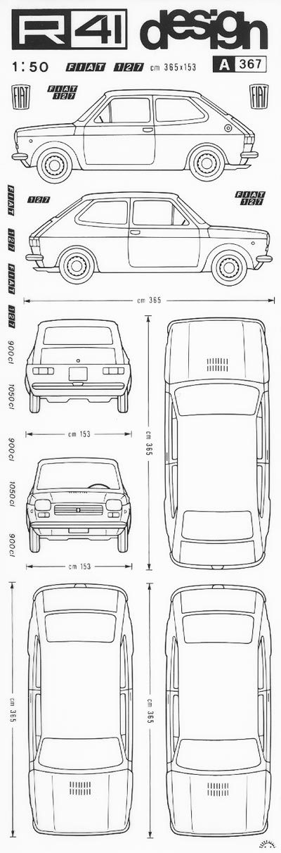 trasferibilir41 Fiat 127, NERO. Trasferelli-Trasferibili R41 in fogli 9x25cm. p. 344 .