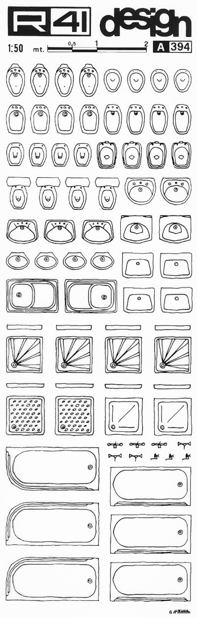 trasferibilir41 Sanitari 1:50, NERO. Trasferelli-Trasferibili R41 in fogli 9x25cm. p. 332 .