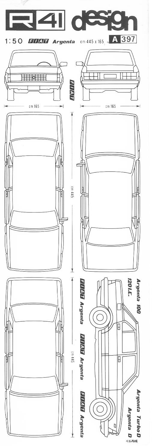 trasferibilir41 Automobili Fiat, 1:50, NERO. Trasferelli-Trasferibili R41 in fogli 9x25cm .