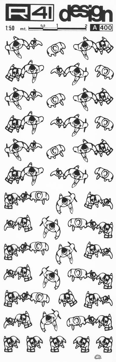 trasferibilir41 Figure umane 1:50, NERO. Trasferelli-Trasferibili R41 in fogli 9x25cm. p. 336 .