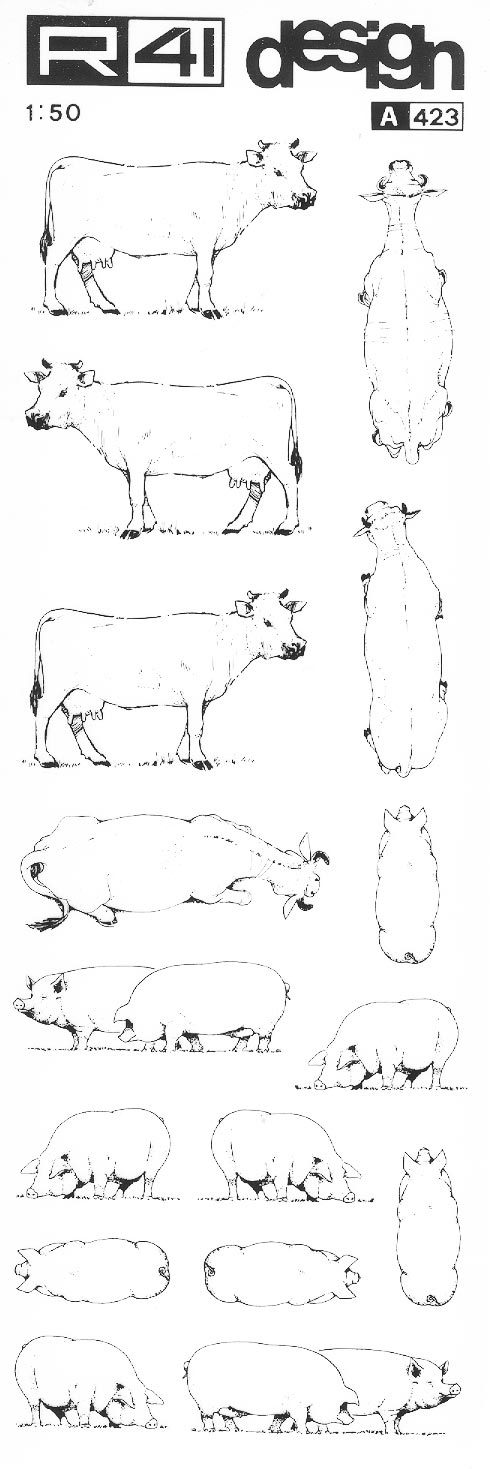 trasferibilir41 Bovini e suini, NERO. Trasferelli-Trasferibili R41 in fogli 9x25cm .