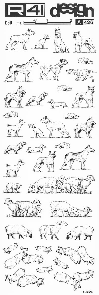 trasferibilir41 Cani e ovini, NERO. Trasferelli-Trasferibili R41 in fogli 9x25cm .