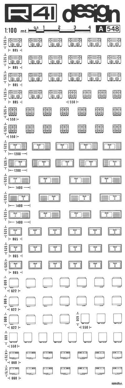 trasferibilir41 Cucine, 1:100, NERO. Trasferelli-Trasferibili R41 in fogli 9x25cm. p. 314 .