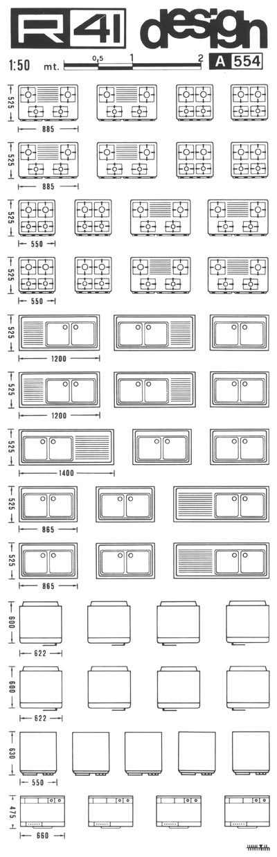 trasferibilir41 Cucine, 1:50, NERO. Trasferelli-Trasferibili R41 in fogli 9x25cm. p. 317 .