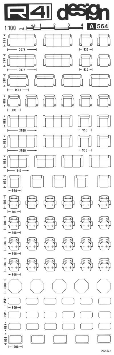 trasferibilir41 Soggiorni, 1:100, NERO. Trasferelli-Trasferibili R41 in fogli 9x25cm. p. 314 .