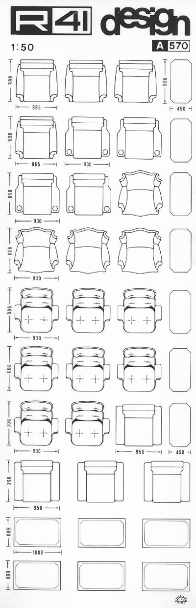 trasferibilir41 Soggiorni, 1:50, NERO. Trasferelli-Trasferibili R41 in fogli 9x25cm. p. 317 .