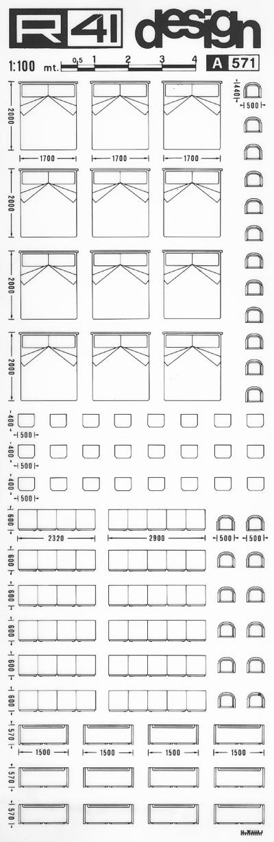 trasferibilir41 Camere, 1:100, NERO. Trasferelli-Trasferibili R41 in fogli 9x25cm. p. 315 .
