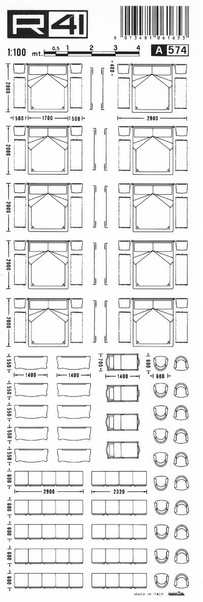 trasferibilir41 Camere, 1:100, NERO. Trasferelli-Trasferibili R41 in fogli 9x25cm .