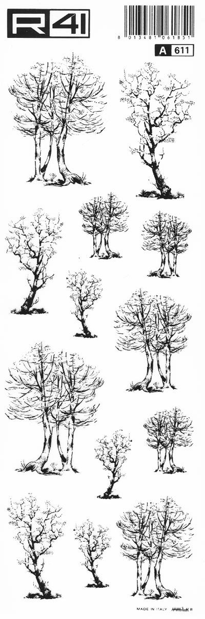 trasferibilir41 Alberi in alzato, NERO. Trasferelli-Trasferibili R41 in fogli 9x25cm .