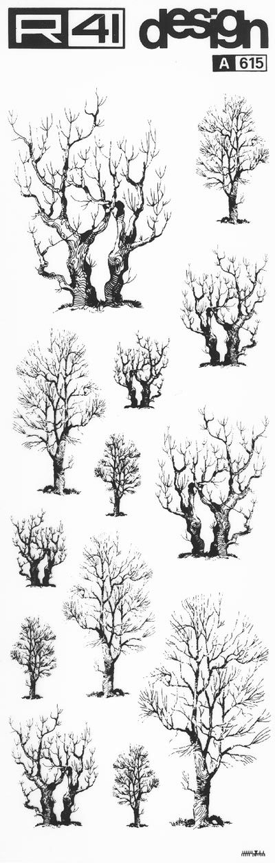 trasferibilir41 Alberi in alzato, NERO. Trasferelli-Trasferibili R41 in fogli 9x25cm. p. 341 .