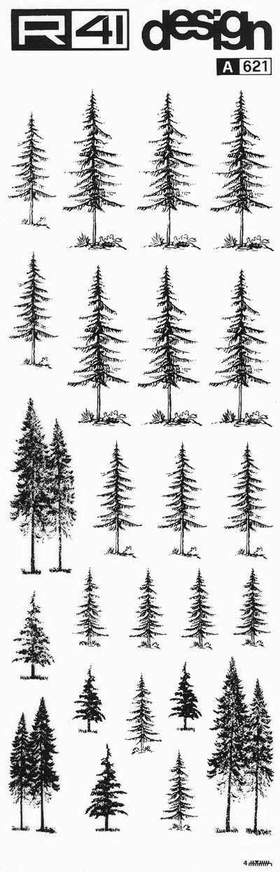 trasferibilir41 Alberi in alzato, NERO. Trasferelli-Trasferibili R41 in fogli 9x25cm. p. 340 .