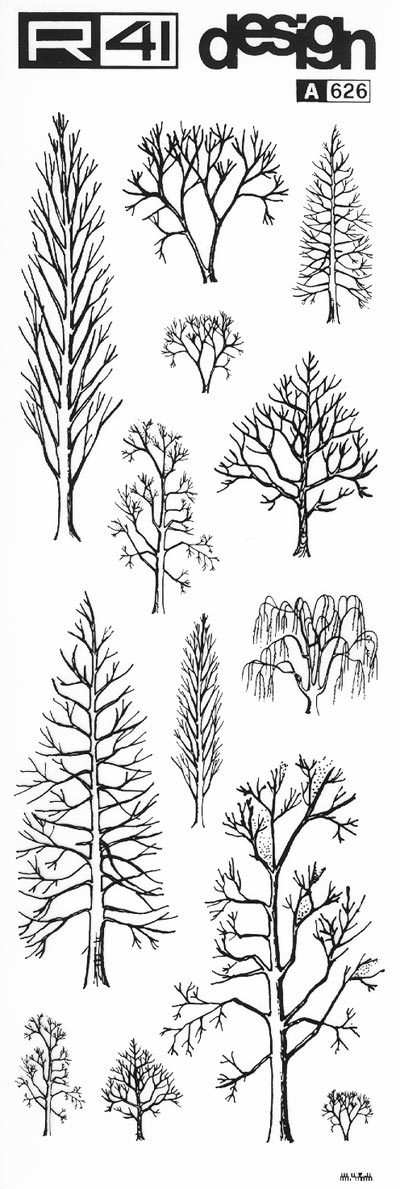 trasferibilir41 Alberi in alzato, NERO. Trasferelli-Trasferibili R41 in fogli 9x25cm .