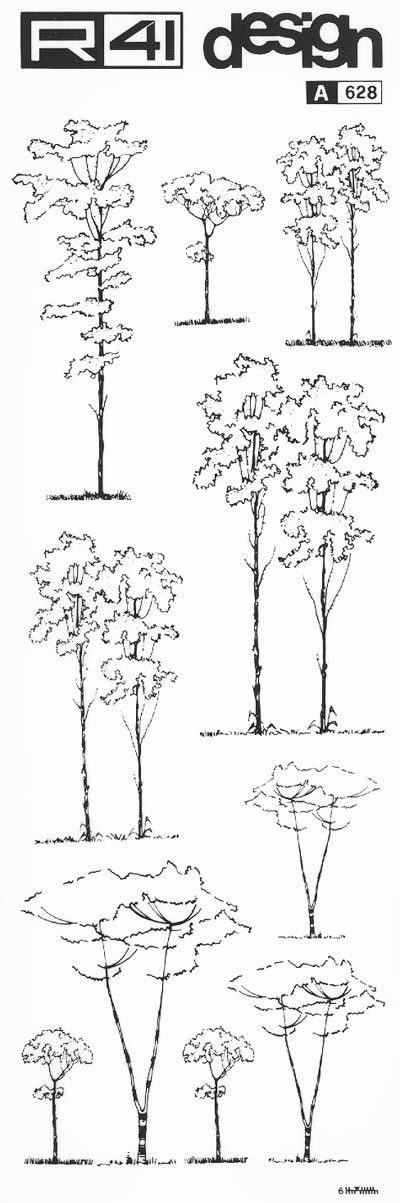 trasferibilir41 Alberi in alzato, NERO. Trasferelli-Trasferibili R41 in fogli 9x25cm. p. 341 .