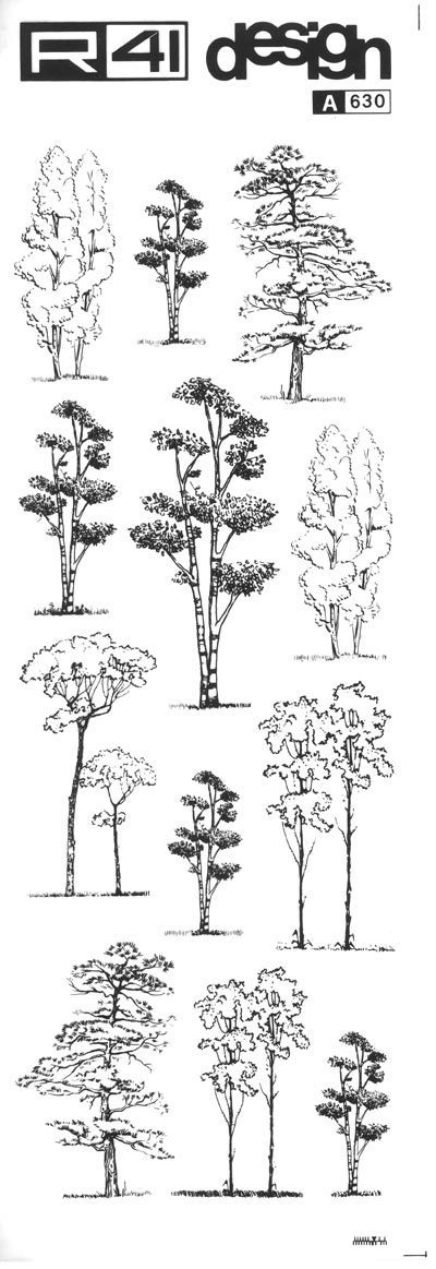 trasferibilir41 Alberi in alzato, NERO. Trasferelli-Trasferibili R41 in fogli 9x25cm. p. 341 .