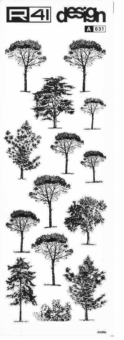 trasferibilir41 Alberi in alzato, NERO. Trasferelli-Trasferibili R41 in fogli 9x25cm. p. 340 .