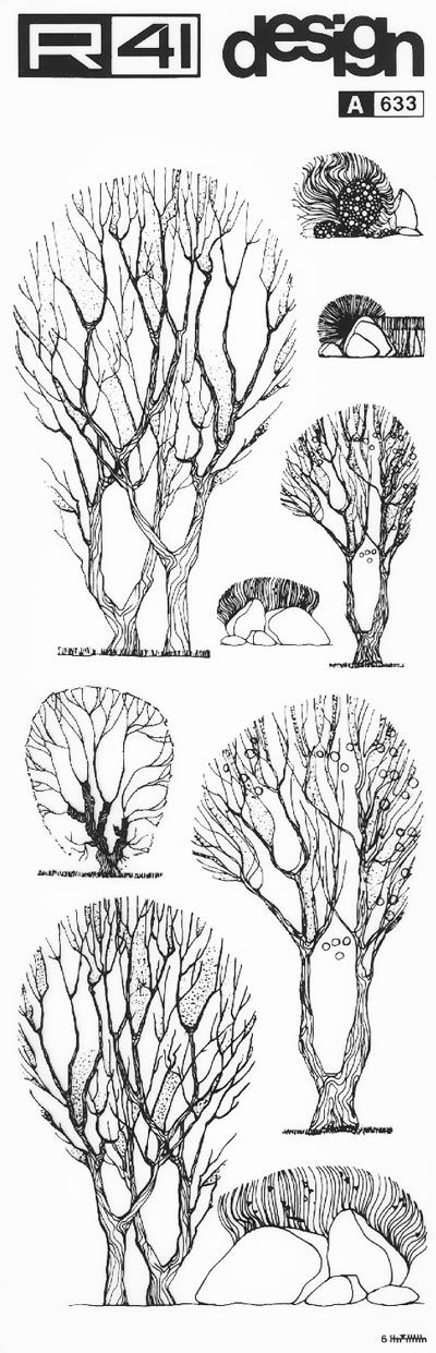 trasferibilir41 Alberi in alzato, NERO. Trasferelli-Trasferibili R41 in fogli 9x25cm. p. 342 .