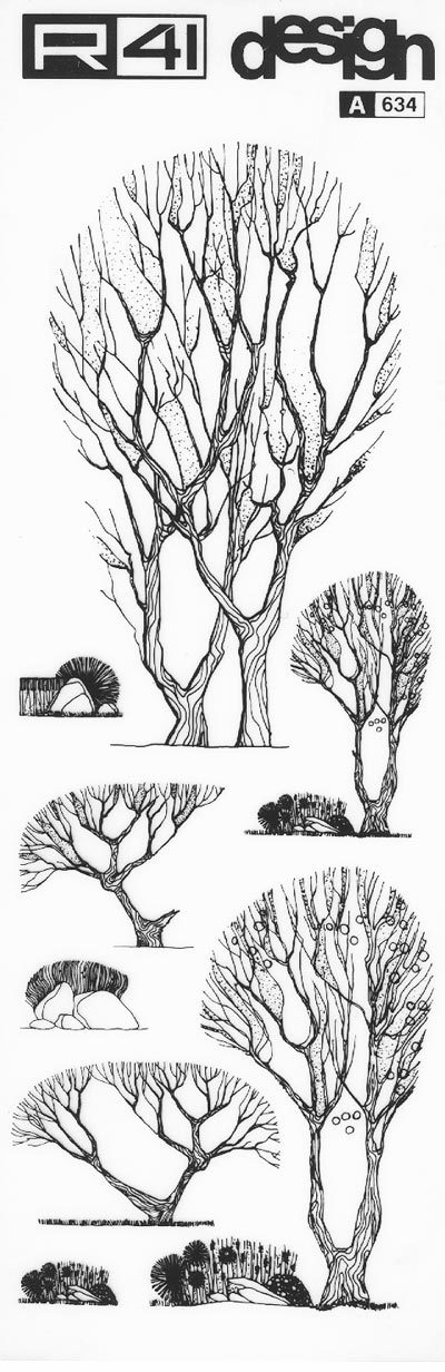 trasferibilir41 Alberi in alzato, NERO. Trasferelli-Trasferibili R41 in fogli 9x25cm. p. 342 .