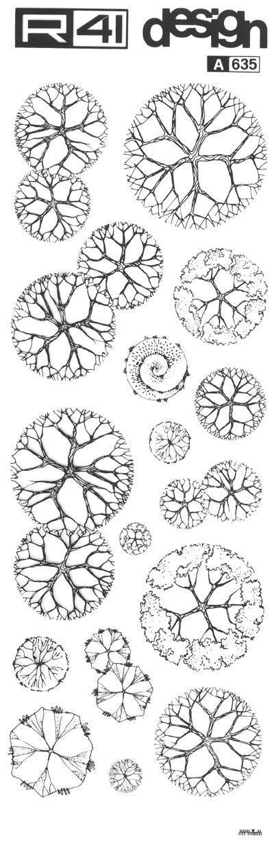 trasferibilir41 Alberi in pianta, NERO. Trasferelli-Trasferibili R41 in fogli 9x25cm. p. 339 .