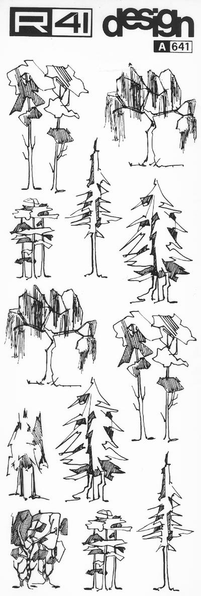 trasferibilir41 Alberi in alzato, NERO. Trasferelli-Trasferibili R41 in fogli 9x25cm. p. 342 .