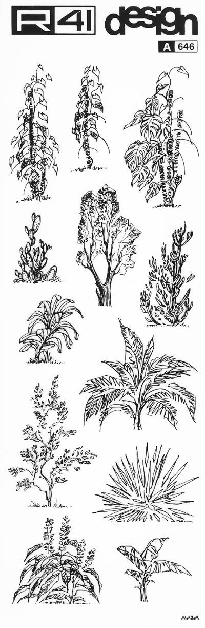 trasferibilir41 Alberi in alzato, NERO. Trasferelli-Trasferibili R41 in fogli 9x25cm. p. 341 .