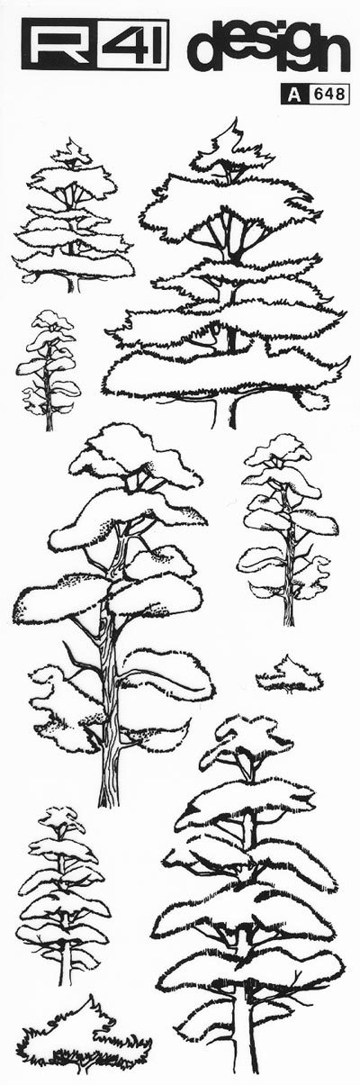 trasferibilir41 Alberi in alzato, NERO. Trasferelli-Trasferibili R41 in fogli 9x25cm. p. 342 .