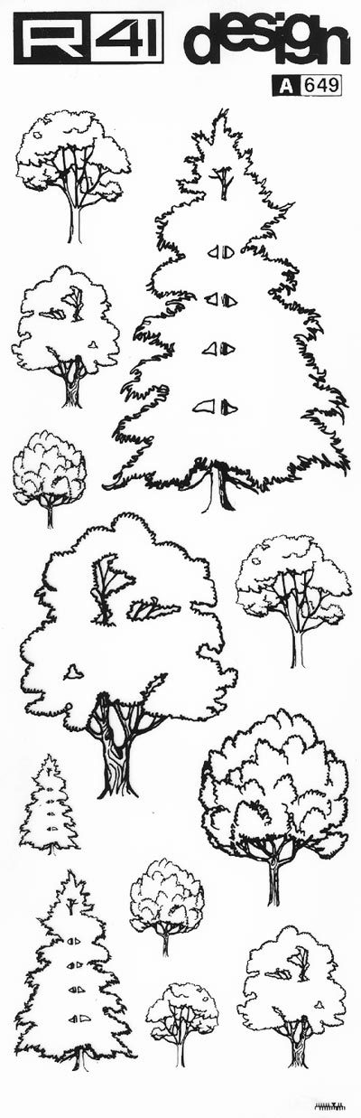 trasferibilir41 Alberi in alzato, NERO. Trasferelli-Trasferibili R41 in fogli 9x25cm. p. 342 .