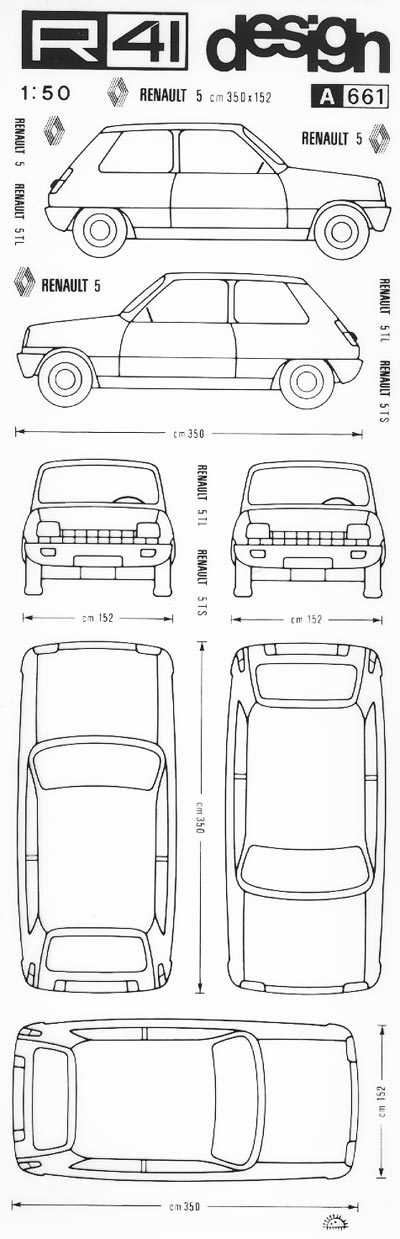 trasferibilir41 Renault 5, NERO. Trasferelli-Trasferibili R41 in fogli 9x25cm. p. 347 .