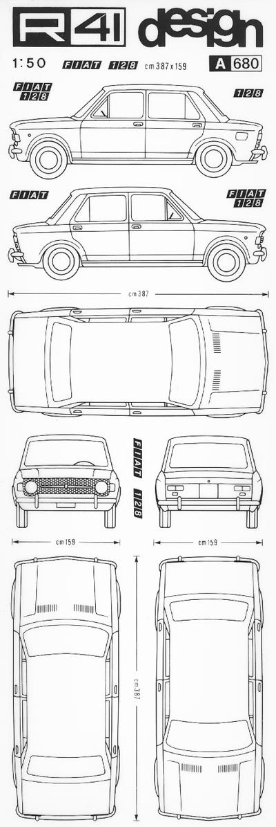 trasferibilir41 Fiat 128, NERO. Trasferelli-Trasferibili R41 in fogli 9x25cm. p. 344 .