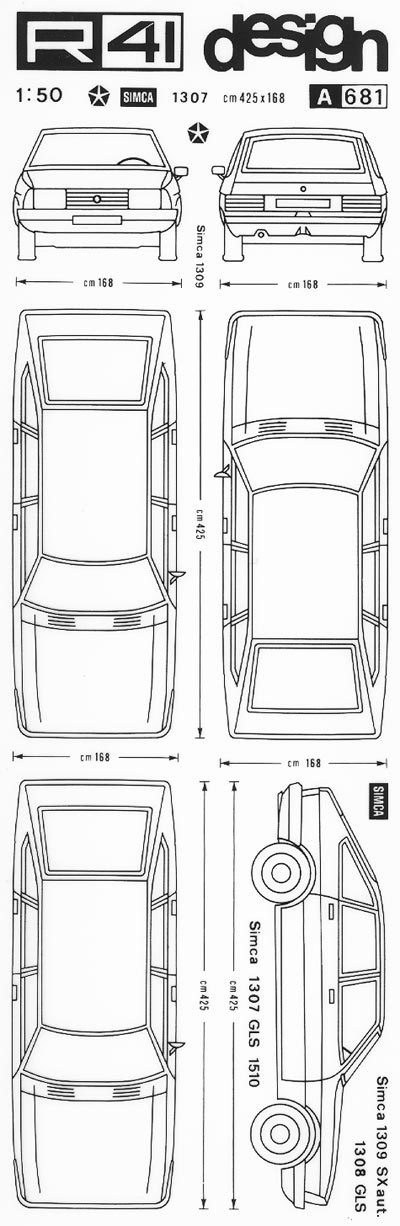 trasferibilir41 Simca 1307, NERO. Trasferelli-Trasferibili R41 in fogli 9x25cm. p. 348 .