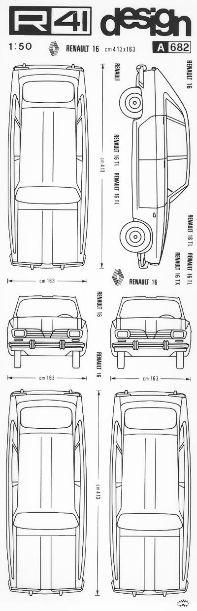 trasferibilir41 Renault 16, NERO. Trasferelli-Trasferibili R41 in fogli 9x25cm. p. 346 .